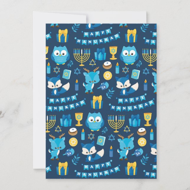 Lycklig Hanukkah Menorah Sufganiyot Cute Uggla Blu Julkort (Framsida)
