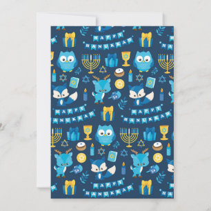 Lycklig Hanukkah Menorah Sufganiyot Cute Uggla Blu Julkort