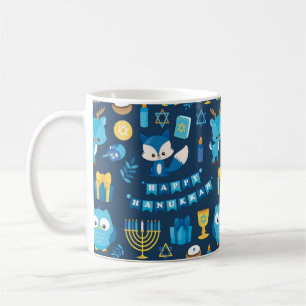 Lycklig Hanukkah Menorah Sufganiyot Cute Uggla Gif Kaffemugg