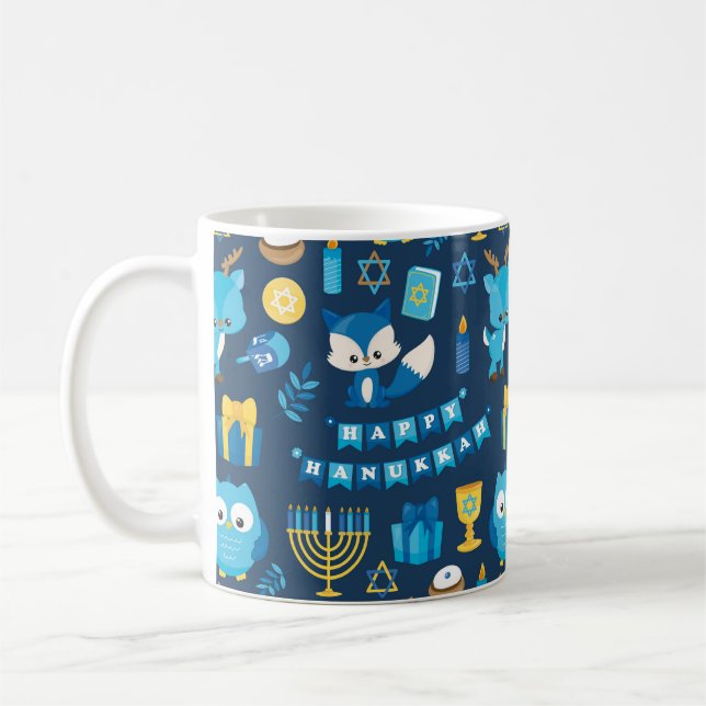 Lycklig Hanukkah Menorah Sufganiyot Cute Uggla Gif Kaffemugg (Vänster)