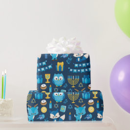 Lycklig Hanukkah Menorah Sufganiyot Cute Uggla Gif Presentpapper
