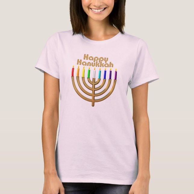 Lycklig Hanukkah Menorah T Shirt (Framsida)