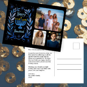 Lycklig Hanukkah Menorah Watercolor ANPASSNINGSBAR Helg Vykort