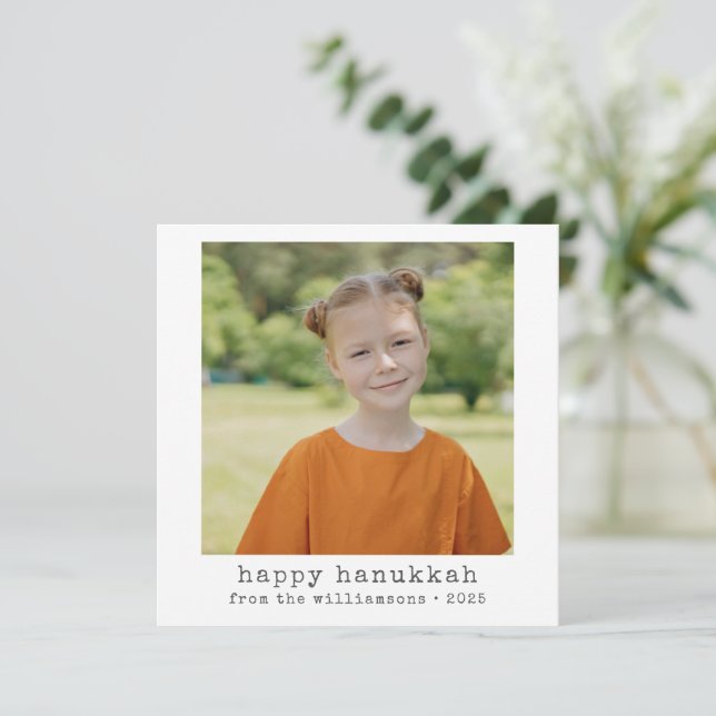 Lycklig Hanukkah minimalistisk skrivmaskin Photo S Julkort (Stående Fram)