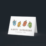 Lycklig Hanukkah Modern Dreidel Helgkort<br><div class="desc">Design består av Dreidel-illustrationen med roterande överkant. Lägg till ditt namn,  hälsning och år</div>