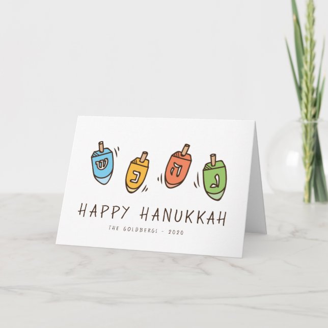 Lycklig Hanukkah Modern Dreidel Helgkort (Framsida)