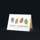 Lycklig Hanukkah Modern Dreidel Helgkort<br><div class="desc">Design består av Dreidel-illustrationen med roterande överkant. Lägg till ditt namn,  hälsning och år</div>
