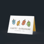 Lycklig Hanukkah Modern Dreidel Helgkort<br><div class="desc">Design består av Dreidel-illustrationen med roterande överkant. Lägg till ditt namn,  hälsning och år</div>