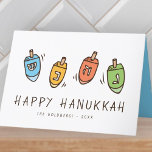 Lycklig Hanukkah Modern Dreidel Helgkort<br><div class="desc">Design består av Dreidel-illustrationen med roterande överkant. Lägg till ditt namn,  hälsning och år</div>