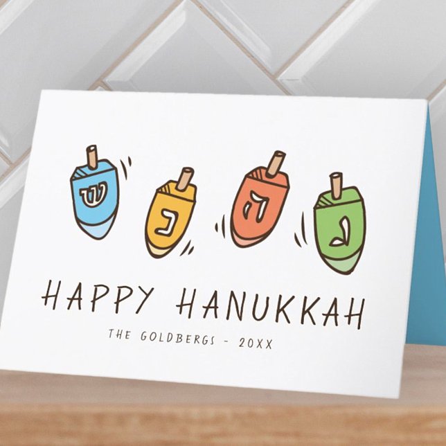 Lycklig Hanukkah Modern Dreidel Helgkort (Skapare uppladdad)