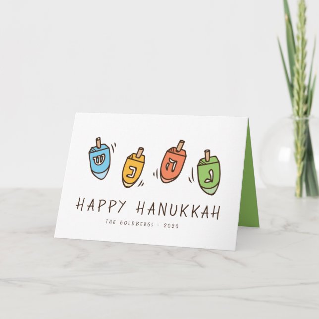 Lycklig Hanukkah Modern Dreidel Helgkort (Framsida)