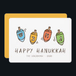 Lycklig Hanukkah Modern Dreidel Julkort<br><div class="desc">Design består av Dreidel-illustrationen med roterande överkant. Lägg till ditt namn,  hälsning och år</div>