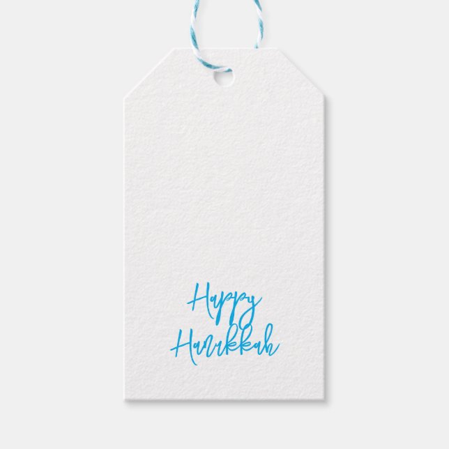 Lycklig Hanukkah Modern Helgdag Typography Blue Presentetikett (Framsidan)