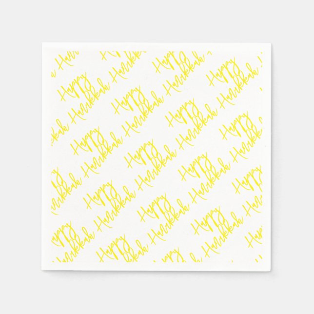 Lycklig Hanukkah Modern Helgdag Typography Gult Pappersservett (Framsidan)