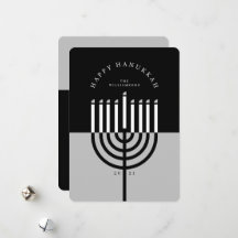 Lycklig Hanukkah Modern Menorah Candle Black & Grå