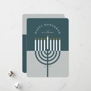 Lycklig Hanukkah Modern Menorah Candle Teal Blue Julkort