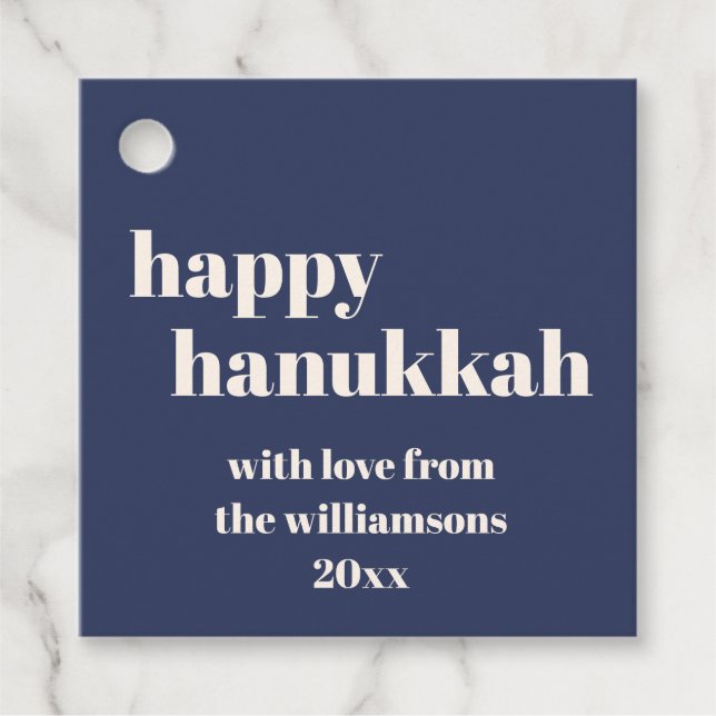 Lycklig Hanukkah Modern Navy Blue Personlig Gåvor Etiketter (Framsida)