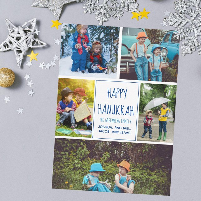 Lycklig Hanukkah Modern Photo Collage Cute Blue Ca (Skapare uppladdad)
