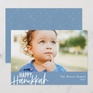 Lycklig Hanukkah Modern Photo Light Blue Julkort