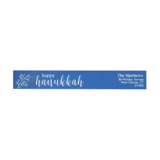 Lycklig Hanukkah Modern Script Blue & White Etikettband
