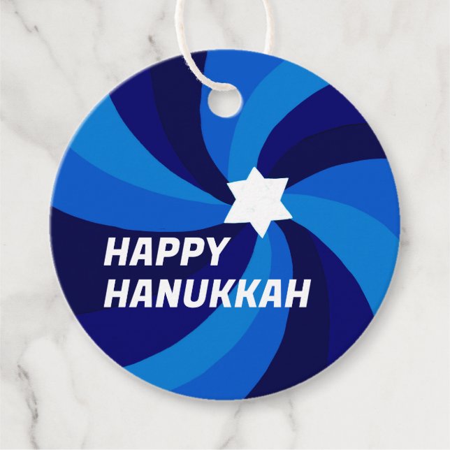 LYCKLIG HANUKKAH Modern Swirl Star of David Anpass Gåvor Etiketter (Framsida)