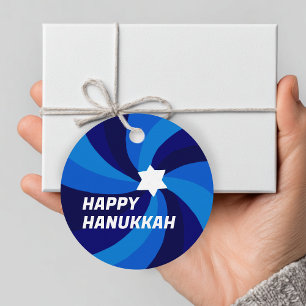 LYCKLIG HANUKKAH Modern Swirl Star of David Anpass Gåvor Etiketter