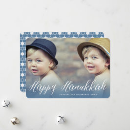 Lycklig Hanukkah Modern Trendig White Script Photo Julkort