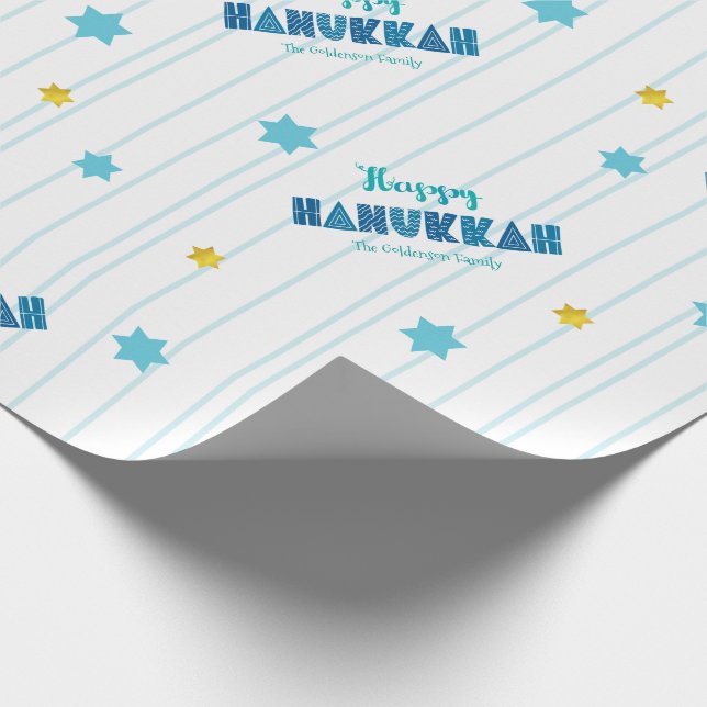 Lycklig Hanukkah Modern Typografi Guld Stars Namn Presentpapper (Hörn)