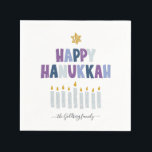 Lycklig Hanukkah Monogram Party Napkins Pappersservett<br><div class="desc">När du förbereder dig för att vara värd för en helgdag-samling, cocktail-party eller middag, kommer våra hanukkah-blöjor att tillföra roligt och festlig beröring till bord. Utforma dina egna servetter för att göra party verkligt unikt. Vår moderna Hanukkah-design kommer att ge helgdag bord perfekten mer beröring. Lägg till anpassningsbarnas ordalydelse i...</div>