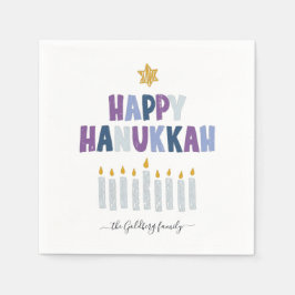 Lycklig Hanukkah Monogram Party Napkins Pappersservett