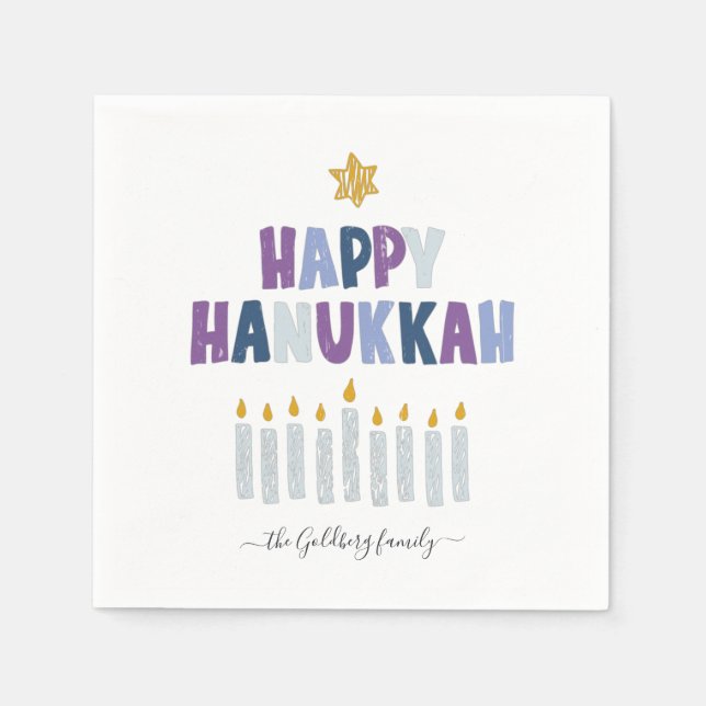 Lycklig Hanukkah Monogram Party Napkins Pappersservett (Framsidan)