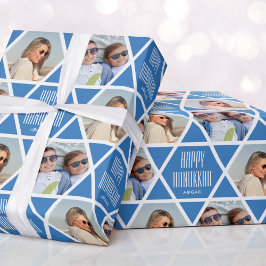 Lycklig Hanukkah Namn & Photos Star Mönster Blue Presentpapper