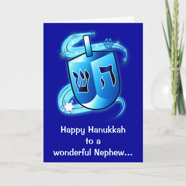 Lycklig Hanukkah Nephew med Spinning Dreidel Helgkort (Framsida)