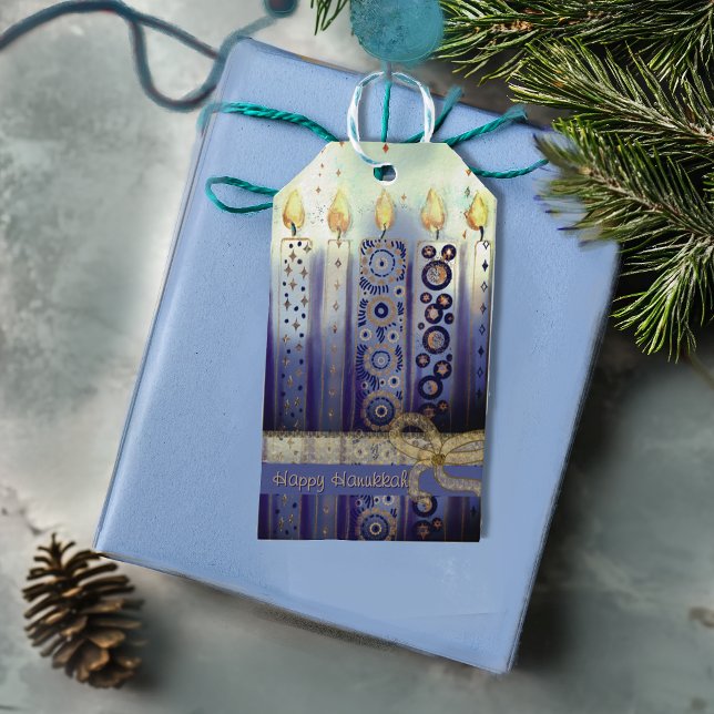 Lycklig Hanukkah Ornamental Candles Gift Märkre Presentetikett (Happy Hanukkah Ornamental Candles Gift Tag)