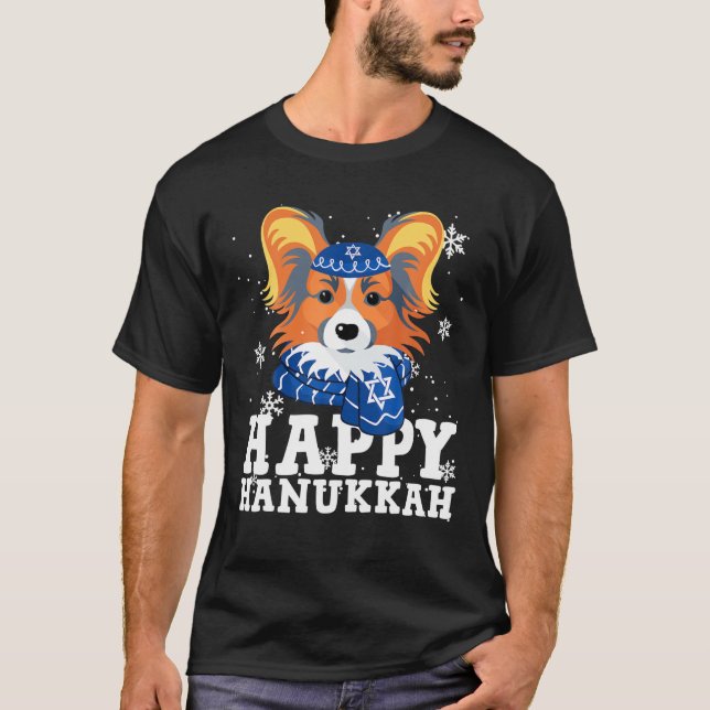 Lycklig Hanukkah Papillon Hund Lusnyj Noel Ugly T Shirt (Framsida)