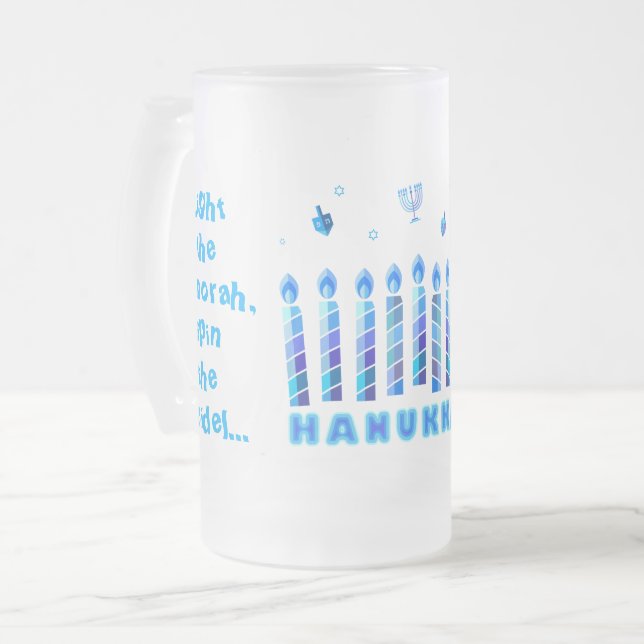 Lycklig Hanukkah Party Bevackra Blue Dekoration Frostat Ölglas (Framsida vänster)