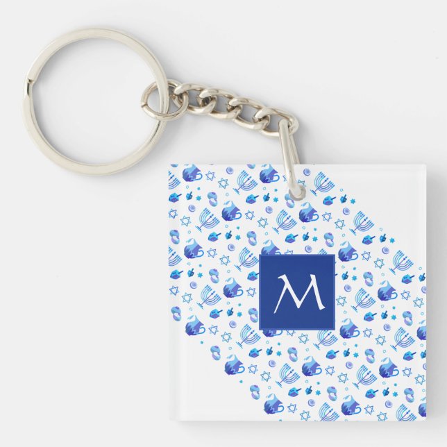 Lycklig Hanukkah Party Bevackra Blue Monogram (Framsidan)