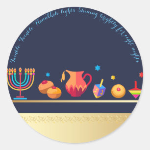 Lycklig Hanukkah Party Vacker Dekoration Runt Klistermärke