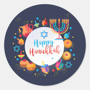 Lycklig Hanukkah Party Vacker Dekoration Runt Klistermärke