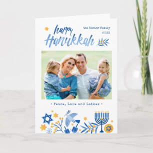 Lycklig Hanukkah Peace Kärlek Latkes Festive Photo Helgkort