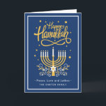 Lycklig Hanukkah Peace Kärlek Latkes Modern Blue Helgkort<br><div class="desc">Skicka Önskemål med det här Helgdag-kortet som innehåller ett häpnadsväckande Lycklig Hanukkah-skript och -symbol för att markera hälsning-meddelandet.</div>