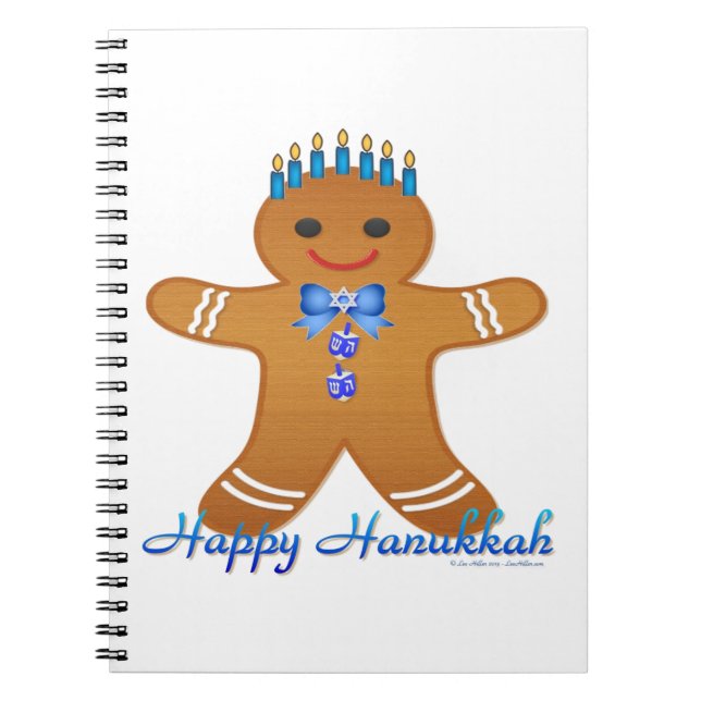 Lycklig Hanukkah Pepparkaksgubbe Menorah Anteckningsbok Med Spiral (Framsidan)
