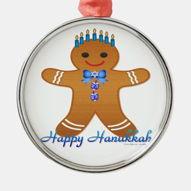 Lycklig Hanukkah Pepparkaksgubbe Menorah Julgransprydnad Metall (Framsidan)
