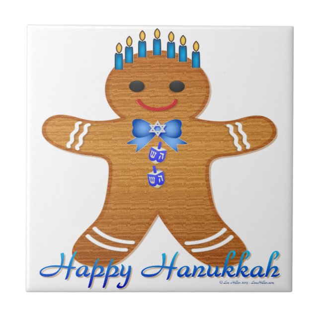 Lycklig Hanukkah Pepparkaksgubbe Menorah Kakelplatta (Framsidan)