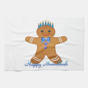 Lycklig Hanukkah Pepparkaksgubbe Menorah Kökshandduk