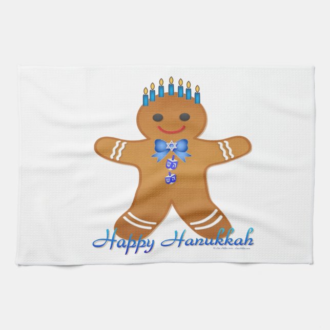 Lycklig Hanukkah Pepparkaksgubbe Menorah Kökshandduk (Horisontell)