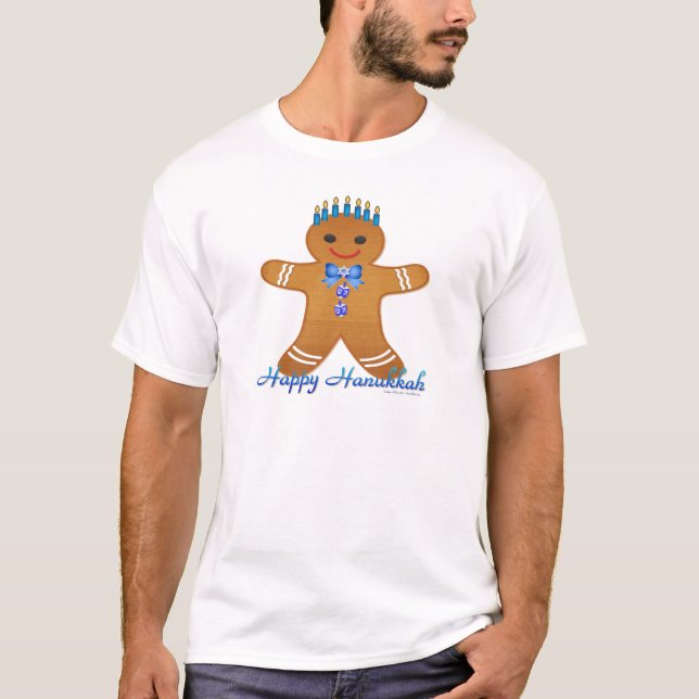 Lycklig Hanukkah Pepparkaksgubbe Menorah Tee (Framsida)