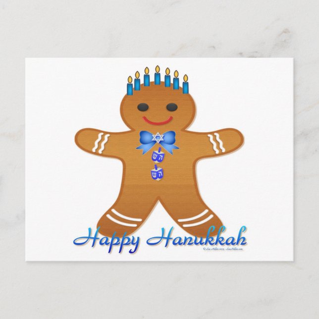 Lycklig Hanukkah-Pepparkaksgubben Menorah Helg Vykort (Framsida)