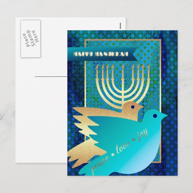 Lycklig Hanukkah. Personlig Hanukkah Postcards Helg Vykort (Fram/baksida)