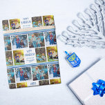 Lycklig Hanukkah Photo Collage Bevackra Blue Anpas Presentpapper<br><div class="desc">Denna söta,  moderna Lycklig Hanukkah-förpackning som omsluter pappra har en klasslayout med fyra familjefotor på vit bakgrund med söt blå typografi. Det här vackra barnfotot i Chanukah-presenten visar ditt eget barns fotokollage runt ditt meddelande och familjen namn.</div>